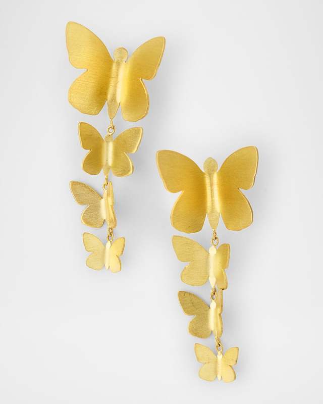 18K Yellow Gold 4 Cascading Butterfly Earrings